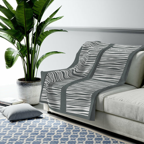 Dark Gray Abstract Lines Plush Throw Blanket