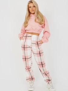 Light Pink Checked Joggers - Check Print Joggers