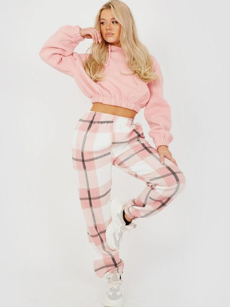 Light Pink Checked Joggers - Check Print Joggers