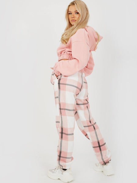 Light Pink Checked Joggers - Check Print Joggers