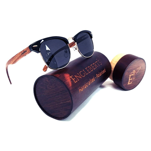 Walnut Wood Club Style Sunglasses with Bamboo Case, Polarized