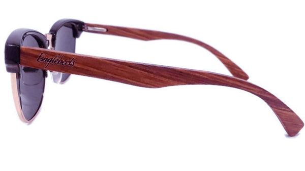 Walnut Wood Club Style Sunglasses with Bamboo Case, Polarized