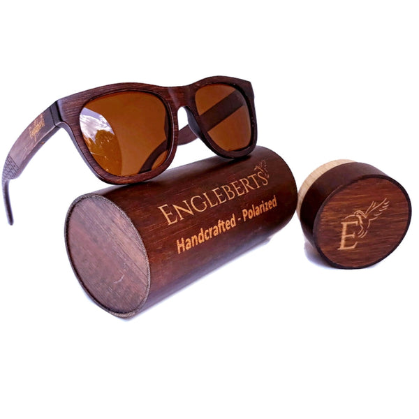 Crimson Wooden Sunglasses with Bamboo Case, Tea Polarized