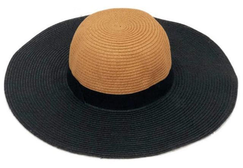 Two Tone Large Black Brim Hat