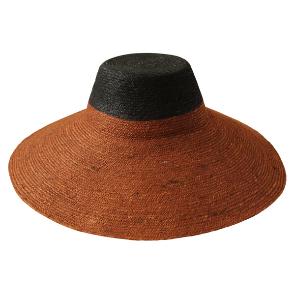 RIRI DUO Jute Straw Hat in Black & Burnt Sienna