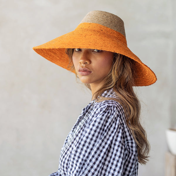 RIRI DUO Jute Straw Hat in Natural & Pumpkin Orange