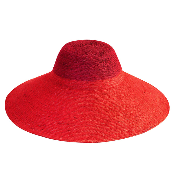 RIRI DUO Jute Straw Hat in Maroon & Red