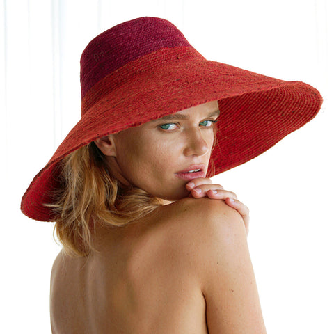 RIRI DUO Jute Straw Hat in Maroon & Red