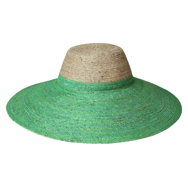 RIRI DUO Jute Straw Hat in Natural & Kelly Green