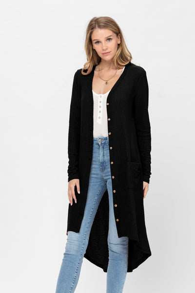 Button-Down Solid Color Knit Cardigan with Pockets