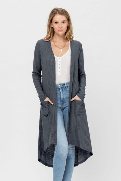 Button-Down Solid Color Knit Cardigan with Pockets