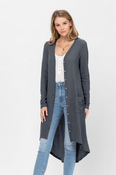 Button-Down Solid Color Knit Cardigan with Pockets