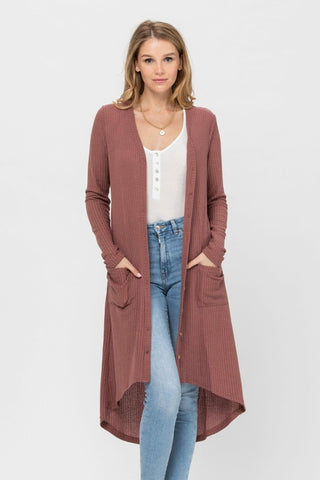 Button-Down Solid Color Knit Cardigan with Pockets