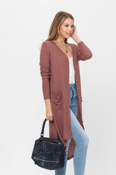 Button-Down Solid Color Knit Cardigan with Pockets