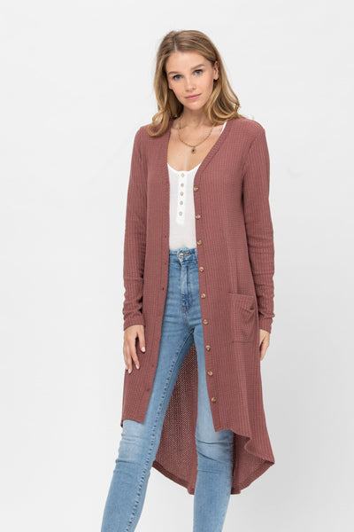 Button-Down Solid Color Knit Cardigan with Pockets