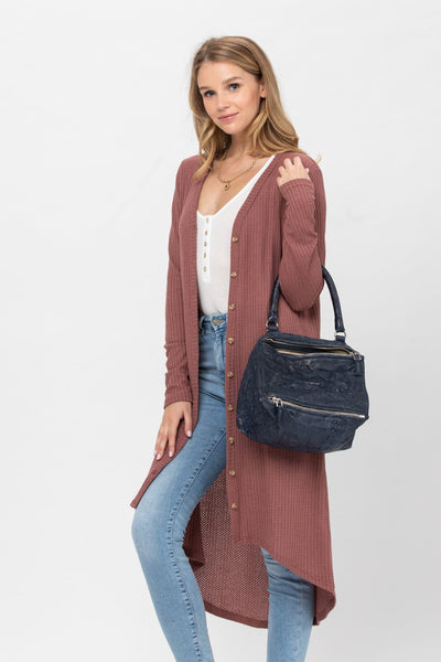 Button-Down Solid Color Knit Cardigan with Pockets