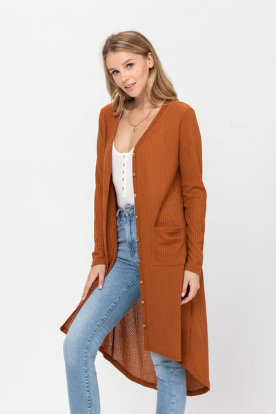 Button-Down Solid Color Knit Cardigan with Pockets