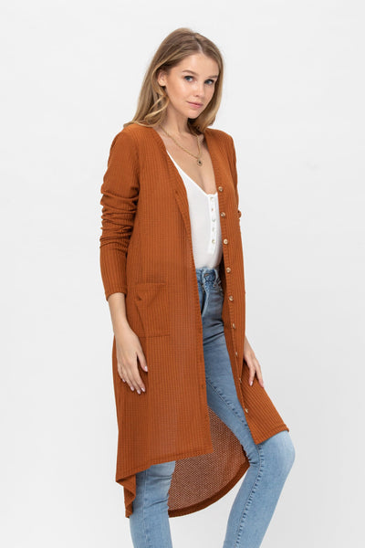 Button-Down Solid Color Knit Cardigan with Pockets