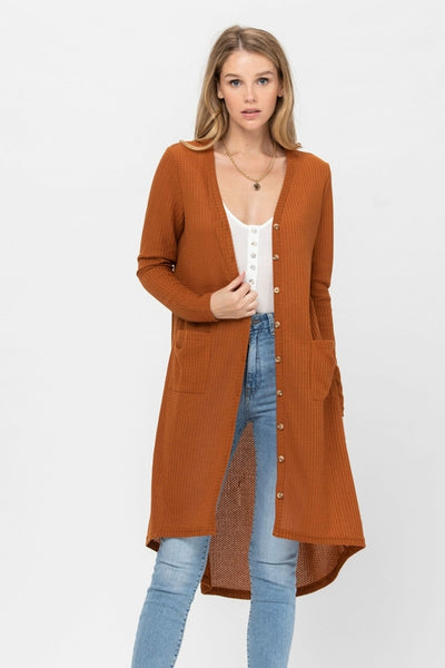 Button-Down Solid Color Knit Cardigan with Pockets