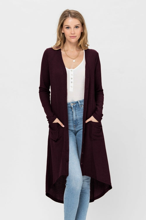 Button-Down Solid Color Knit Cardigan with Pockets