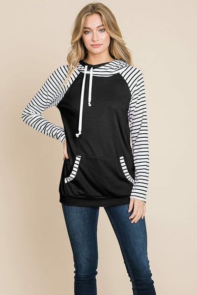 Color Block Striped Double Hoodie Sweatshirts