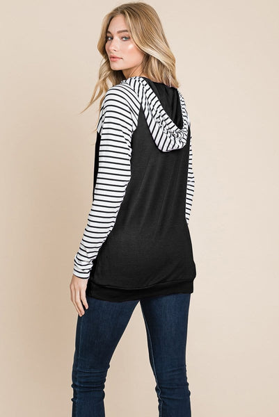 Color Block Striped Double Hoodie Sweatshirts