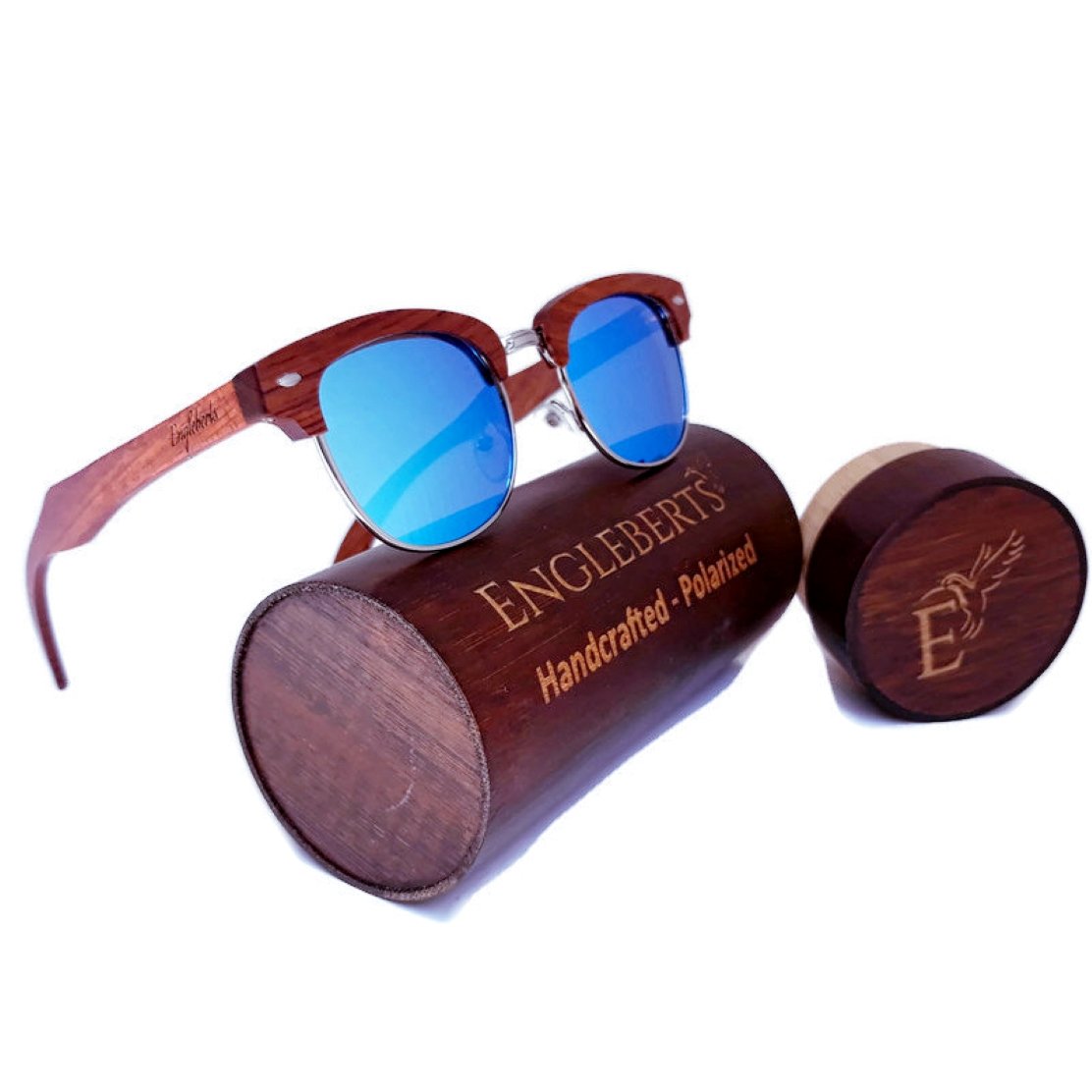 Sandalwood Sunglasses with Bamboo Case, Ice Blue Polarized