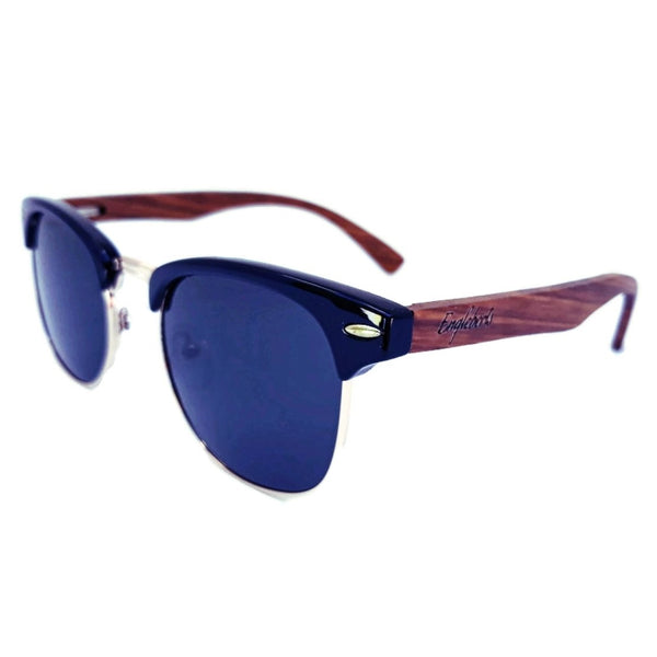 Walnut Wood Club Style Sunglasses with Bamboo Case, Polarized