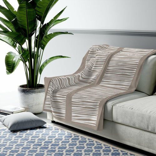 Beige Abstract Lines Plush Throw Blanket