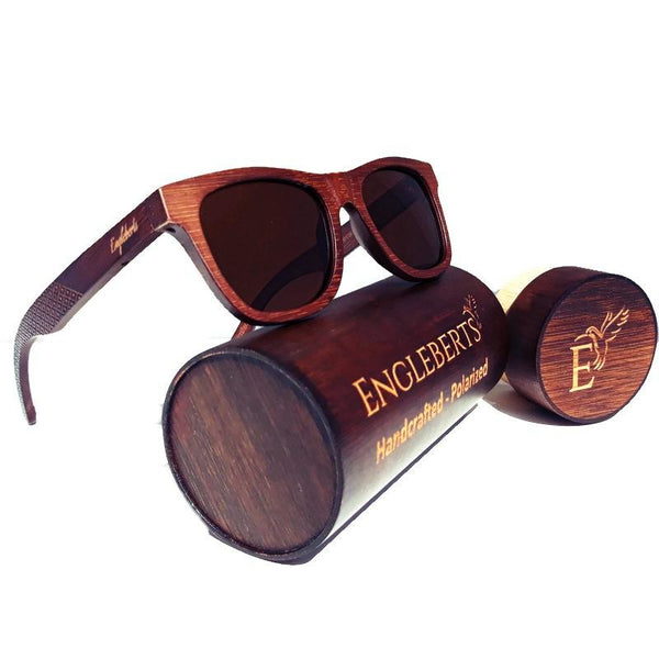 Crimson Wooden Sunglasses with Bamboo Case, Tea Polarized