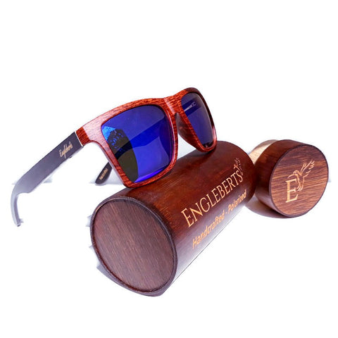 Oak Colored Frames, Bamboo Sunglasses with Bamboo Case, Blue Polarized