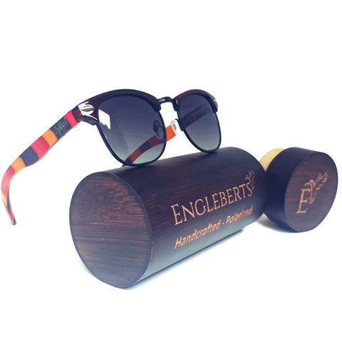 Coral Multi-Colored Skateboard Wood Sunglasses with Bamboo Case, Gradient Polarized