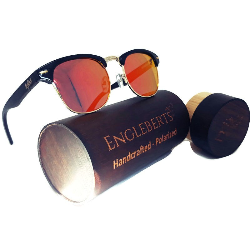 Black Bamboo Sunglasses with Bamboo Case, Sunset Polarized