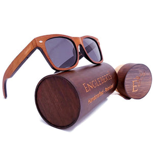 Red Stripe Two Tone Sunglasses with Bamboo Case, Polarized