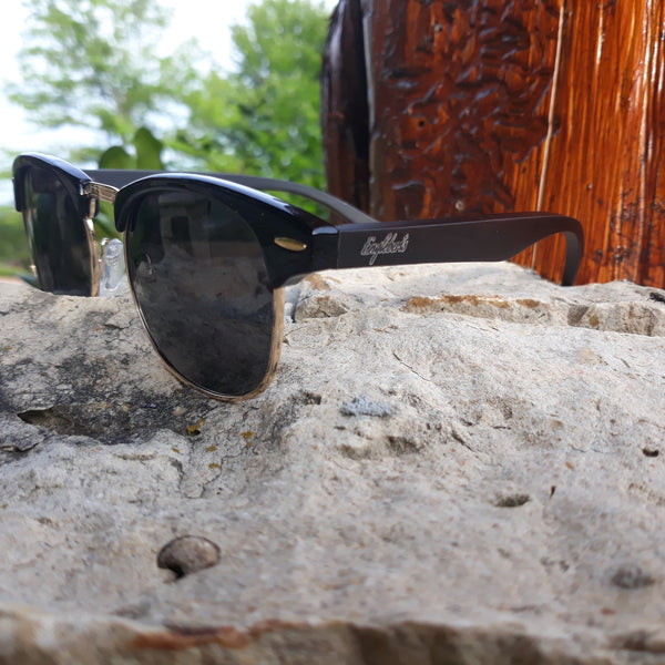 Midnight Black Bamboo Club Sunglasses with Bamboo Case