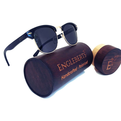 Midnight Black Bamboo Club Sunglasses with Bamboo Case