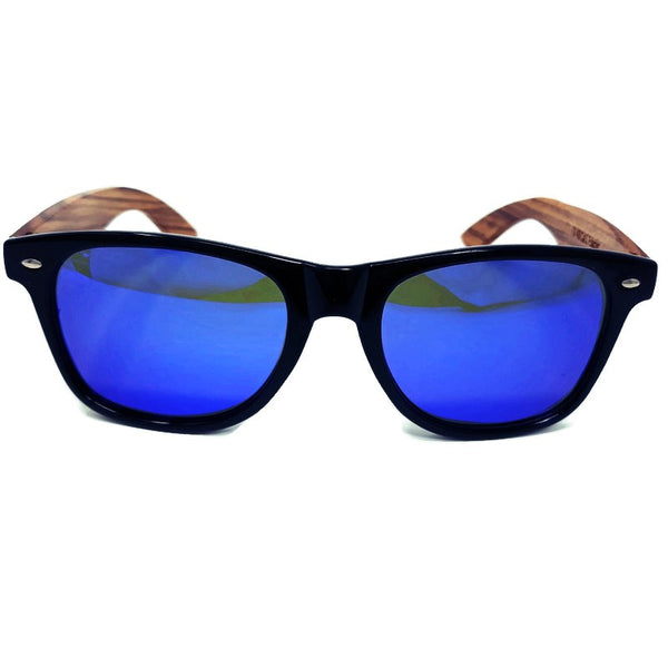 Zebrawood Sunglasses with Bamboo Case, Blue Polarized