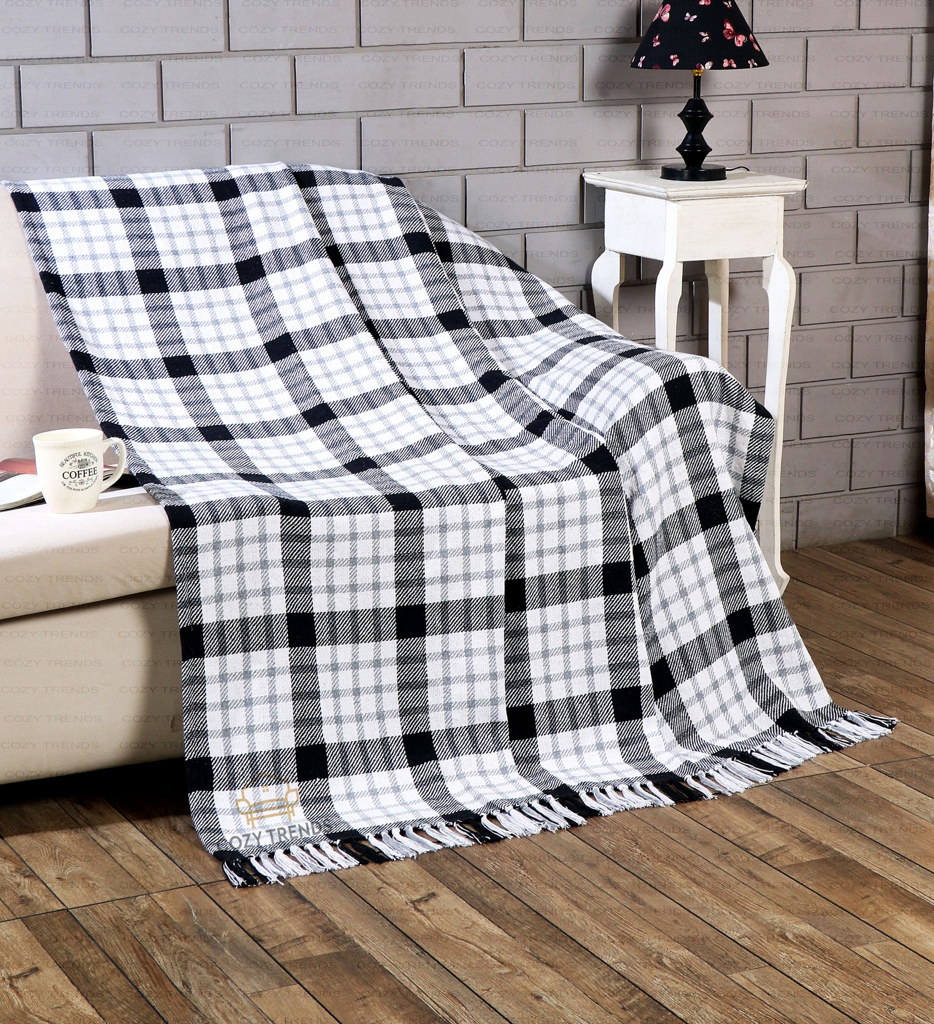 100% Woven Cotton Plaid Throw Blanket