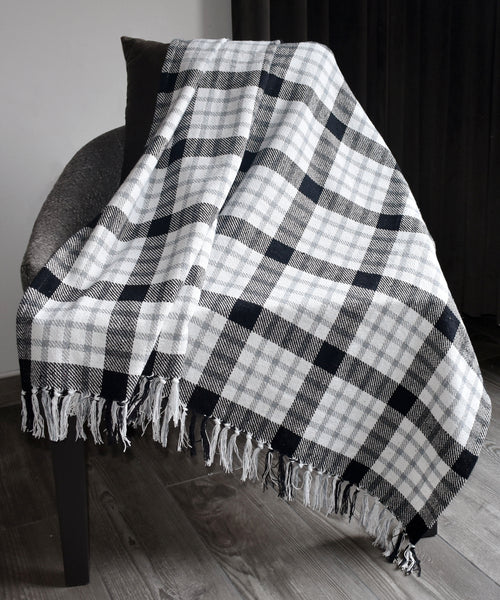 100% Woven Cotton Plaid Throw Blanket