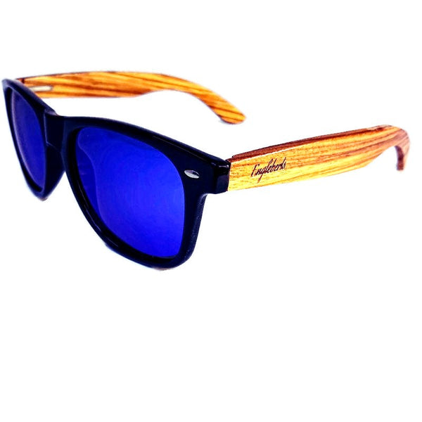 Zebrawood Sunglasses with Bamboo Case, Blue Polarized