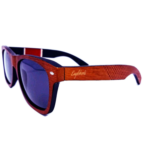 Red Stripe Two Tone Sunglasses with Bamboo Case, Polarized