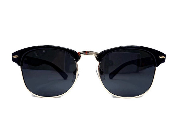 Midnight Black Bamboo Club Sunglasses with Bamboo Case