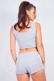 Grey Ribbed Side Stripe Crop Top and Shorts Sleepwear Set