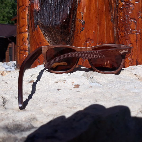 Crimson Wooden Sunglasses with Bamboo Case, Tea Polarized