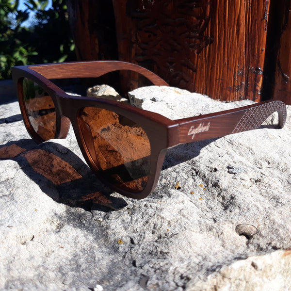 Crimson Wooden Sunglasses with Bamboo Case, Tea Polarized