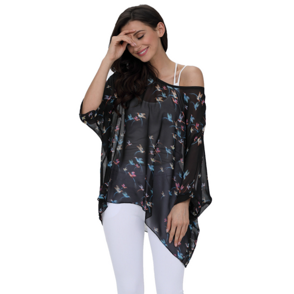 Flying Bird Print Chiffon Top