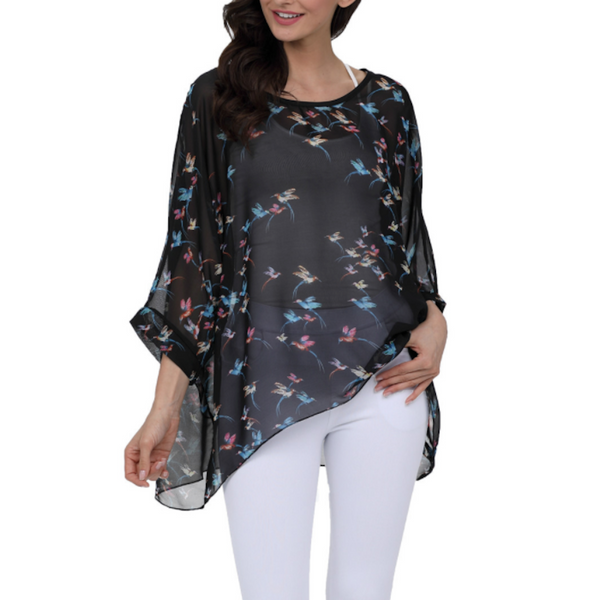 Flying Bird Print Chiffon Top