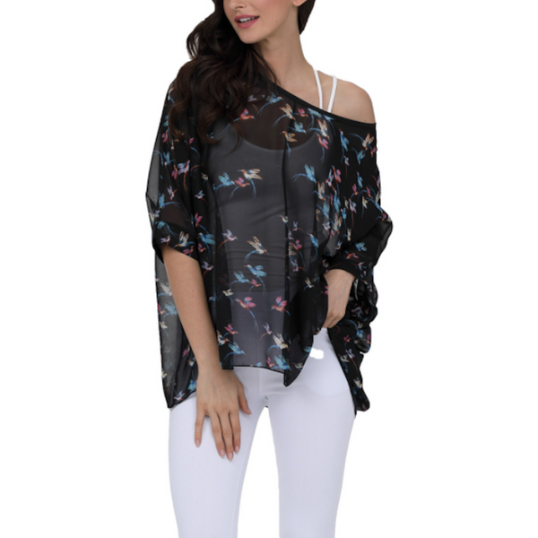 Flying Bird Print Chiffon Top