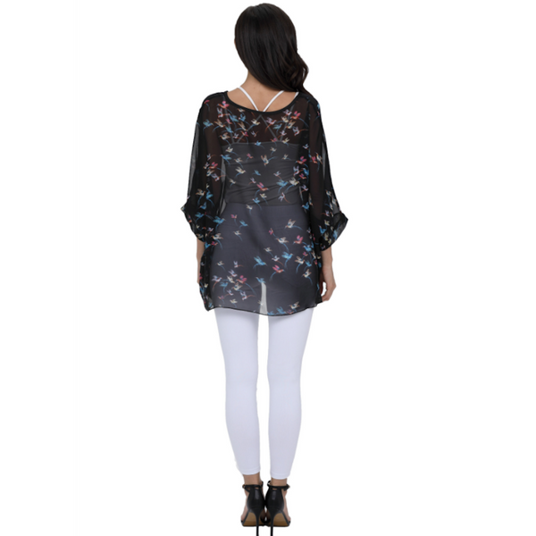 Flying Bird Print Chiffon Top