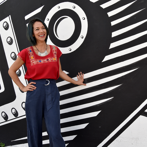 Red Blouse with Hand Stitched On Chest